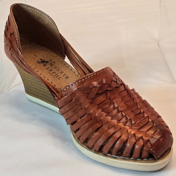 MEXICO EN LA PIEL Women's  Huarache Sandals/Wedge, Closed Toe Sz: 6 Tan - Picture 3 of 15
